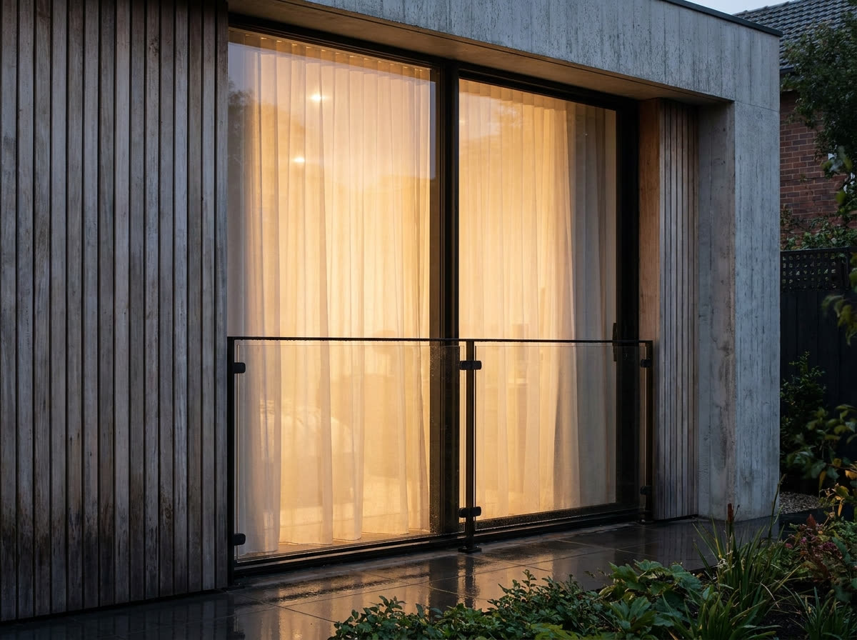 Ganzglas-Absturzsicherung vor bodentiefem Fenster