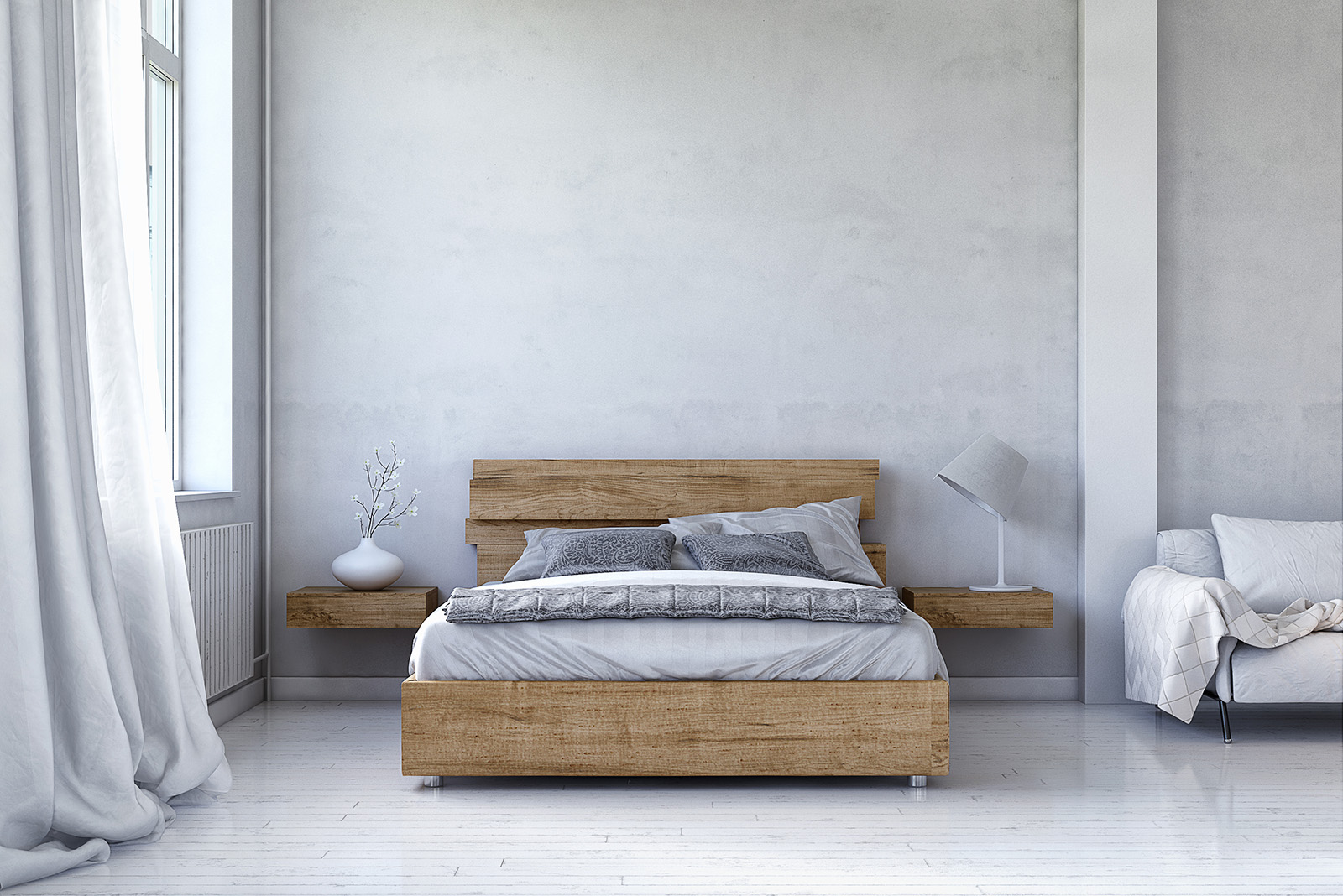 Schlafzimmer mit Massivholzbett